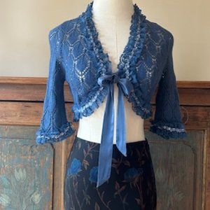 Vintage Betsey Johnson Tie Front Crocheted Cropped Cardigan